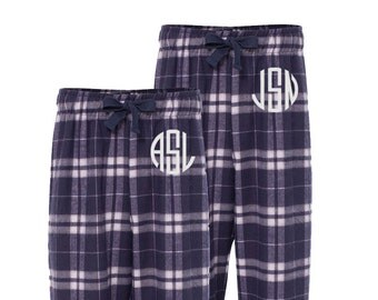 Matching Christmas Pajamas, Monogrammed Pajama Pants in navy and white plaid for lounging, holiday pajamas, christmas pajamas, family pjs