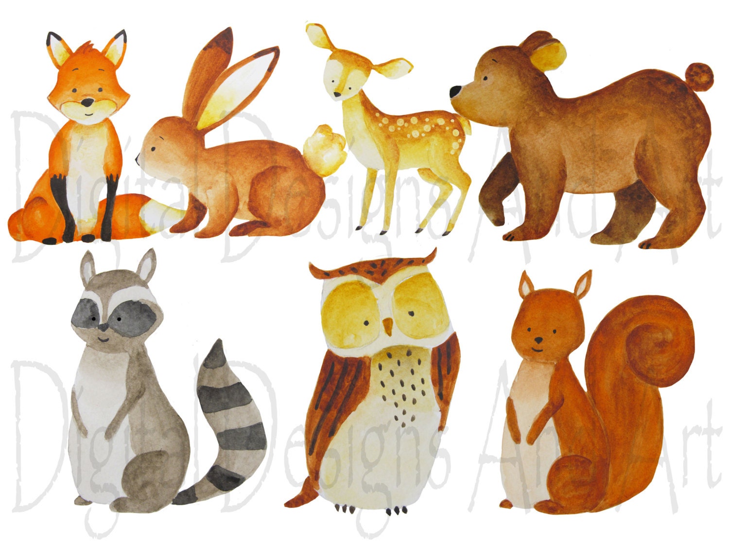 Watercolor forest animals clipart foxes clipart Forest