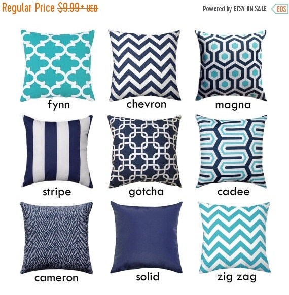 Navy Outdoor Pillow Covers Aqua Hidden by ThePillowCoverStore