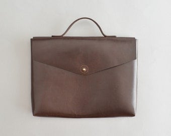 Leather briefcase - Robyn brown leather briefcase / leather laptop bag mens briefcase brown briefcase slim portfolio bag man's briefcase