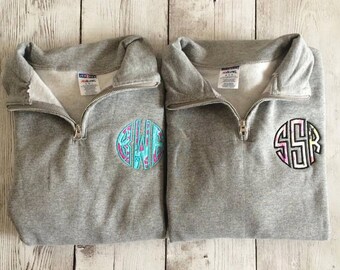 Preppy Print Monogram Quarter Zip, Monogram Fleece Pullover, Monogram Sweatshirt
