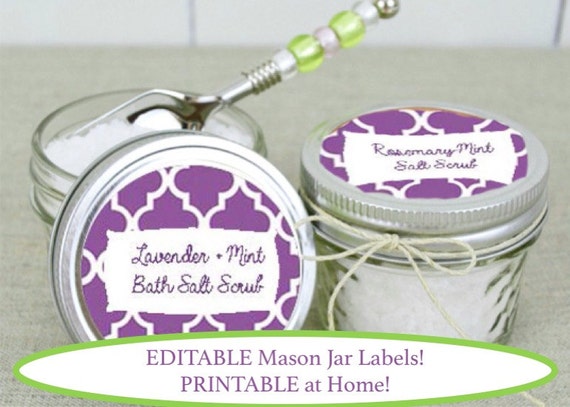 editable and printable mason jar labels purple moroccan