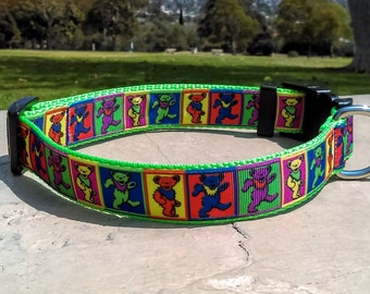Grateful Dead Dancing Bears Adjustable and Handmade Dog Collar