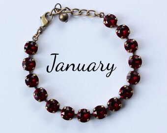 January Birthstone Bracelet - 8mm Red Siam Swarovski Crystal Bracelet