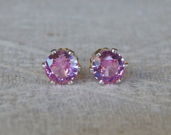 Pink Tourmaline 6mm Studs, Pink Tourmaline Stud Earrings, Pink Tourmaline Posts, October Birthstone, Lab Created Tourmaline, Tourmaline