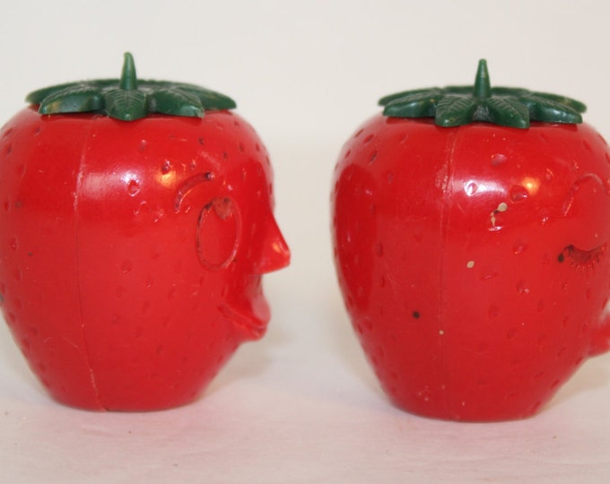 Vintage Plastic Strawberries Salt and Pepper Shakers