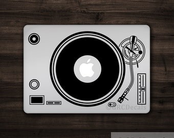 DJ Turntable - Mac Apple Logo Cover Laptop Vinyl Decal Sticker Macbook Decal Music Electronic Musician Record Player