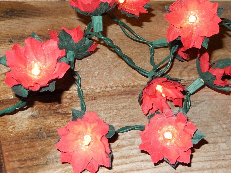 red poinsettia twinkle lights holiday paper flower string red poinsettia twinkle lights holiday paper flower string