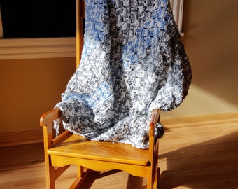 Crochet Baby Boy Blanket Variegated Sky Blue/White & Variegated Grey/Gray/White 33" x 33" Handmade "Corner to Corner" Afghan