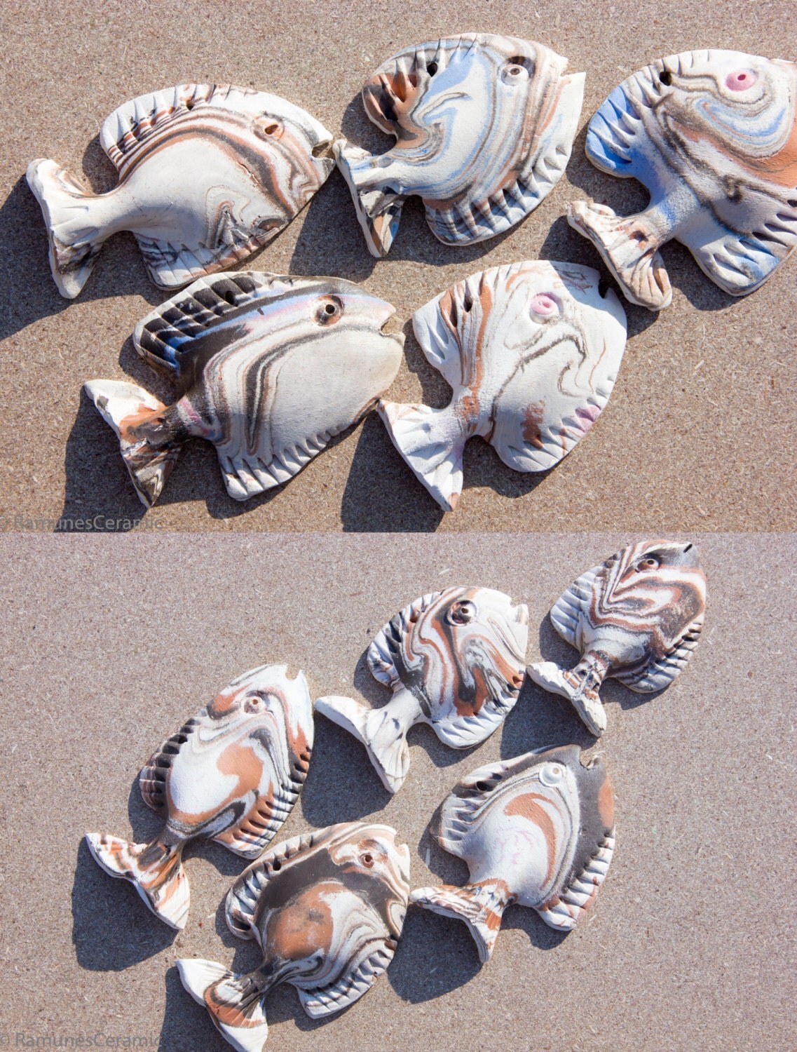 Set of 5 fish school Wall decor Ceramic fish sculpture 3D