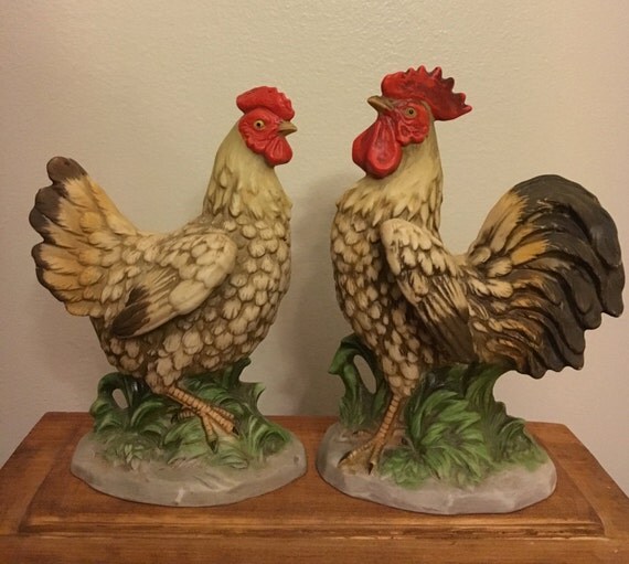 vintage rooster and hen figurines