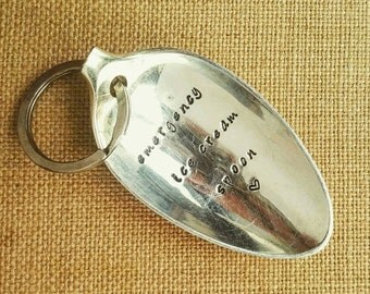 Personalised Keyring / Emergency Ice Cream Spoon / Spoon Keyring / Engraved Spoon / Hand Stamped Cutlery / Vintage Upcycled Keyring