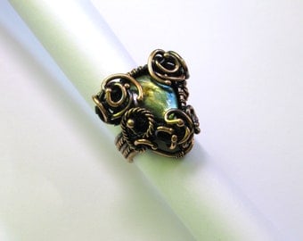 Labradorite gift-for-wife Holiday gift-for-her Labradorite ring Wire wrap jewelry Holiday ring Patina jewelry Gift-idea-for-her Copper ring