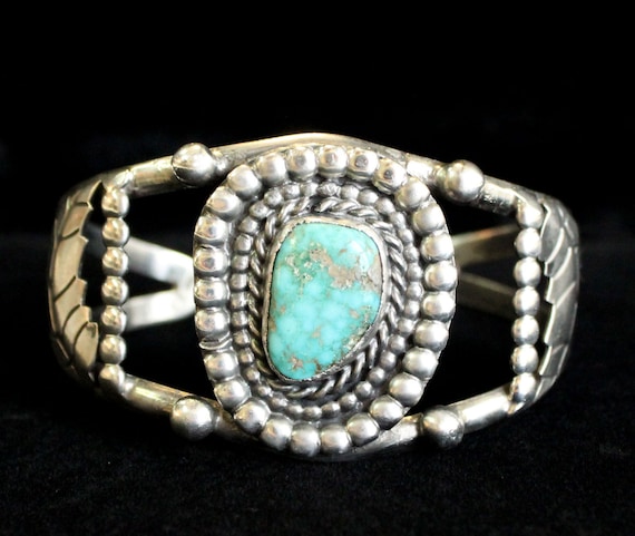 Vintage Signed Turquoise Stone Cuff Bracelet 6.5in - 29.4g