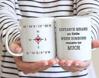 Coffee Mug Set Long Distance Relationship Gift - Longitude and Latitude Coffee Mug Set - Personalized Gift - Customize with your location