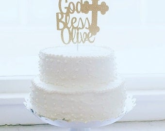 Christening Cake Topper, Baptism Cake Topper, God Bless Cake Topper, Baptism Decor, Personalized Topper, Dedication Cake Topper