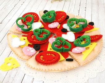 Ready to ship - Felt Pizza Set, Felt Food children's, Felt Play Food for kids,toy kitchen pretend play, accessory for imaginative play