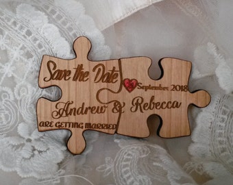 wood save the date magnet 85/ puzzle save the date / engraved save the date magnet / puzzle magnet / wedding favor puzzle