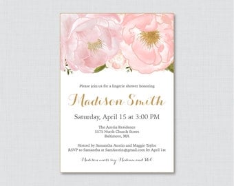 Pink Floral Lingerie Shower Invitation Printable or Printed - Blush Pink and Gold Garden Lingerie Shower - Bachelorette Party Invite 0007