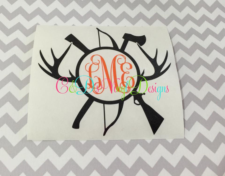 Hunting Monogram Decal Monogram Deer Hunting by CandDVinylDesigns