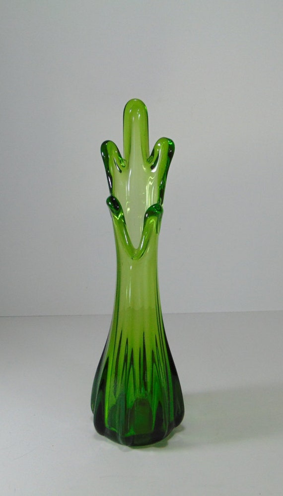 REDUCED Vintage Green Mid Century Swung Glass Vase