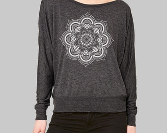 Long Sleeve Shirt, Mandala Shirt, dolman sleeve top, womens blouses, long sleeve tshirt, graphic tee women, plus size clothing
