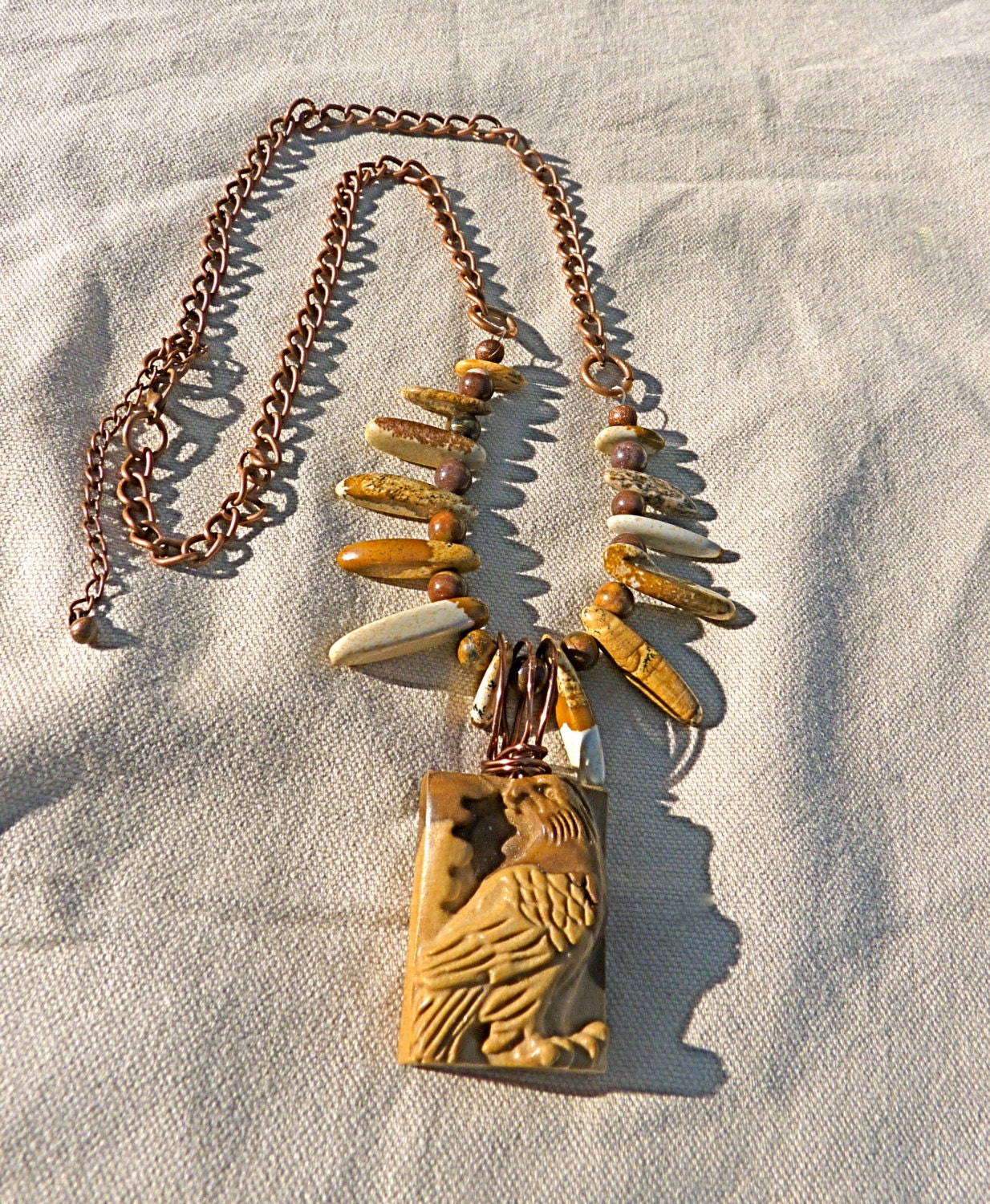 Carved Eagle Necklace carved stone pendant necklace copper