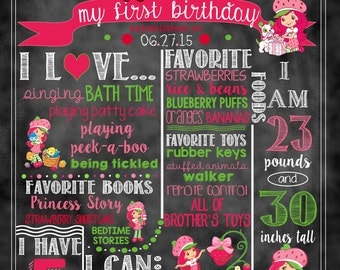 Strawberry Shortcake Birthday Stat "Chalkboard"(digital poster)- New or Vintage
