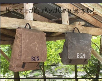 Laptop Bag, Backpack, Monogrammed Waxed Canvas Laptop Bag, Monogrammed Waxed Canvas Backpack, Mens Laptop Bag, Mens Backpack, Laptop bag