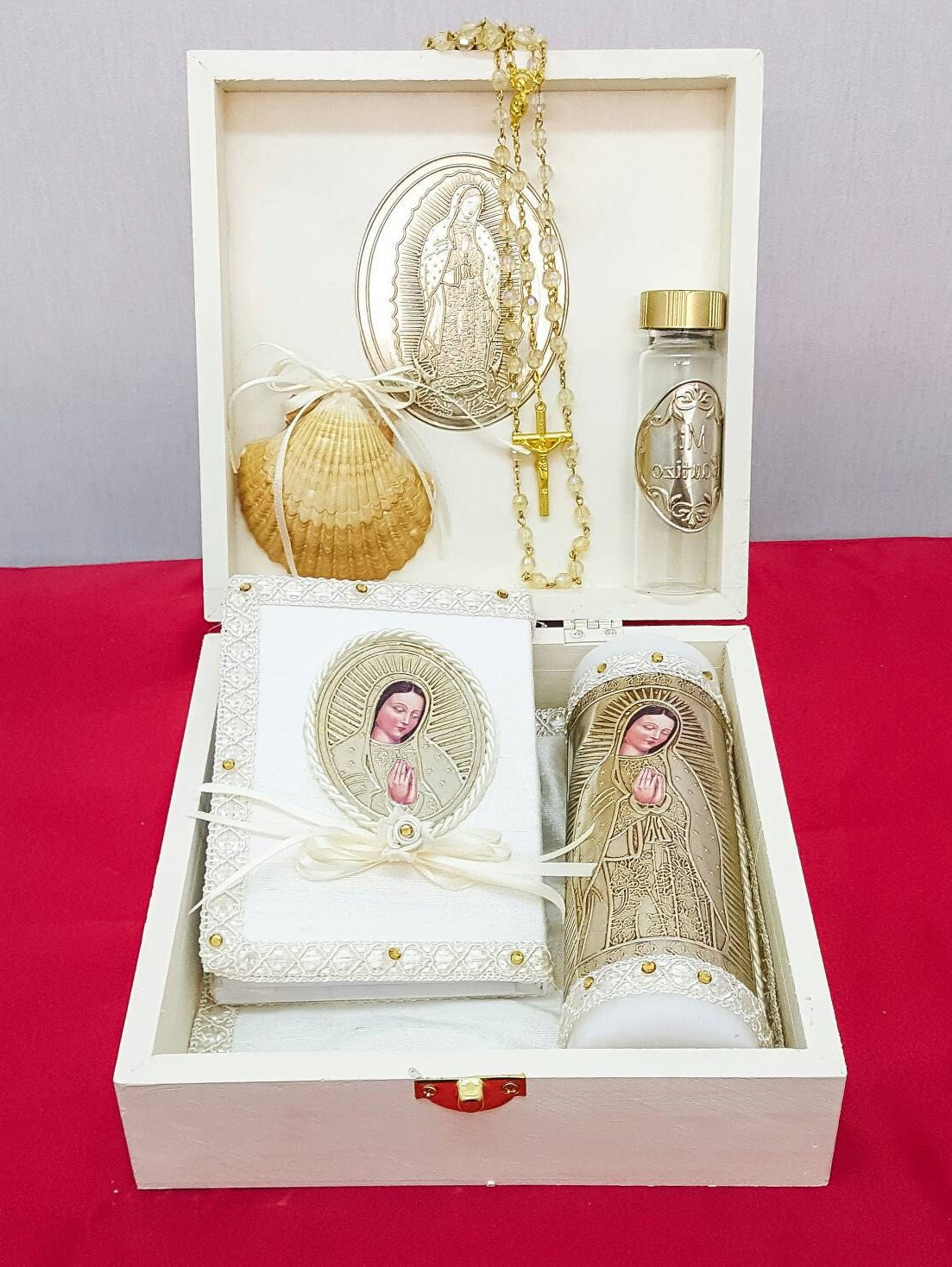 Baptism Christening Candle Wooden Keepsake Box Set by SherryKids