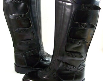 Motorcycle Boots - US size 9.5\EU size 43 , Officer leather boots, Black Boots, Vintage Boots, Italian Police, Carabinieri, Police Boots