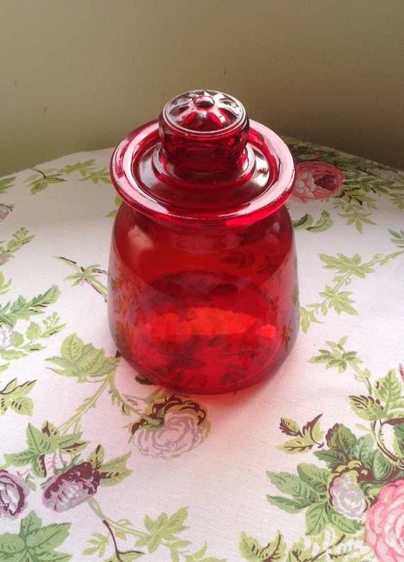Vintage Red Glass Jar/Glass Canister/Red Glass Apothecary