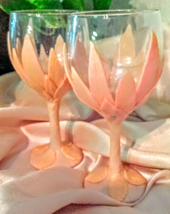 This pair of magnificent coral pink wine by Merriebethplace