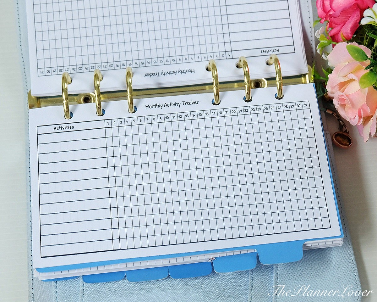 PRINTABLE Monthly Activity Tracker for Personal Size Planner