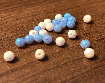 4mm OPAL Round Beads, Light Blue or White -Smooth Opal Beads-Wholesale Lot, Fully Drilled Holes-Jewelry Making-October Birthstone