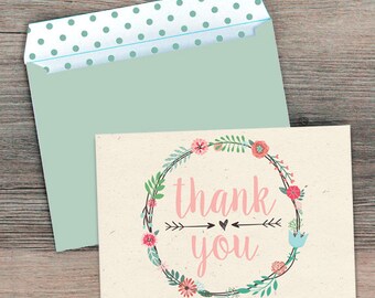 Rustic Thank You Cards, Bridal Thank You Cards, Printable Thank You, Floral Thank You Cards, Bridal Shower Thank You Cards, Instant Download