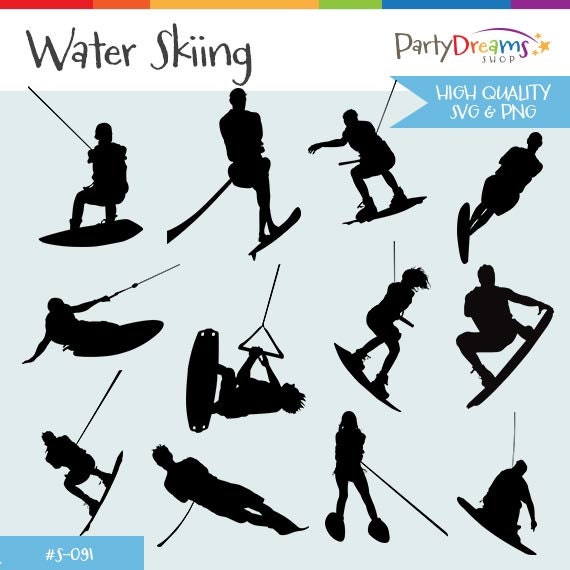 Water Skiing silhouette instant download png by