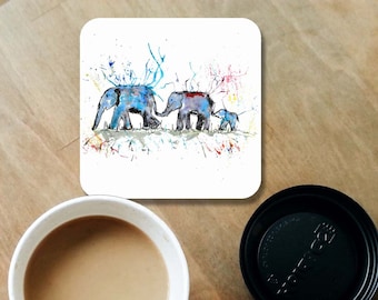 Elephant family coaster, wooden coaster, elephant gift, table coaster, drink coaster, tile coaster, coaster, elephant, home decor