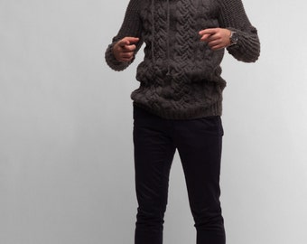 Men's Hand Knitted Sweater, Cable Knit Sweater, Men's Knitted Jumper, Men's Knit Sweater, Men's Knit Cable Sweater, Men's Gift