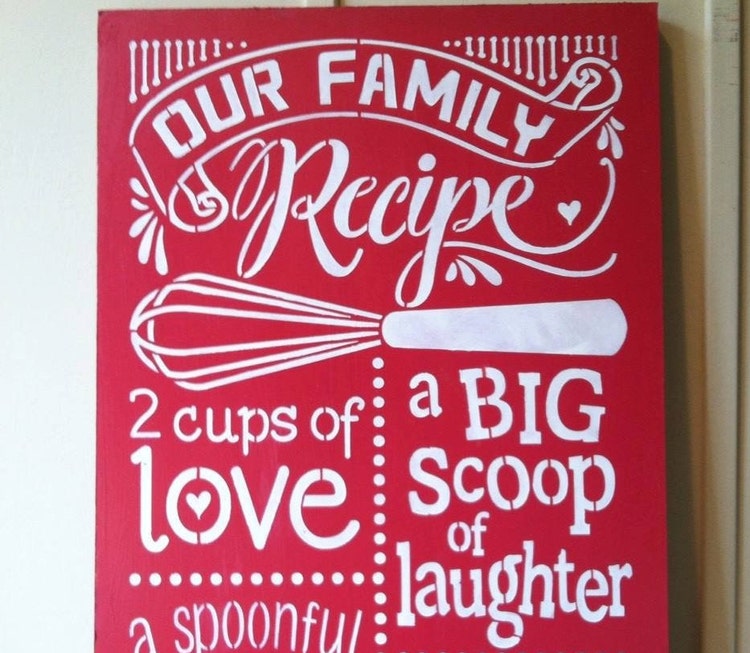 Download Wood sign 'Our Family Recipe' 12 x 24 wood kitchen by ...