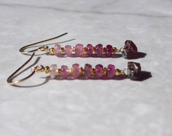 Garnet Rough Earrings, Raw Garnet Earrings, Ombre Earrings, Shaded Tourmaline, Pink Tourmaline, Gemstone Earrings, Shaded Pink Earrings