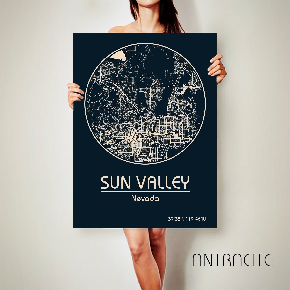 SUN VALLEY Nevada CANVAS Map Sun Valley Nevada by ArchTravel