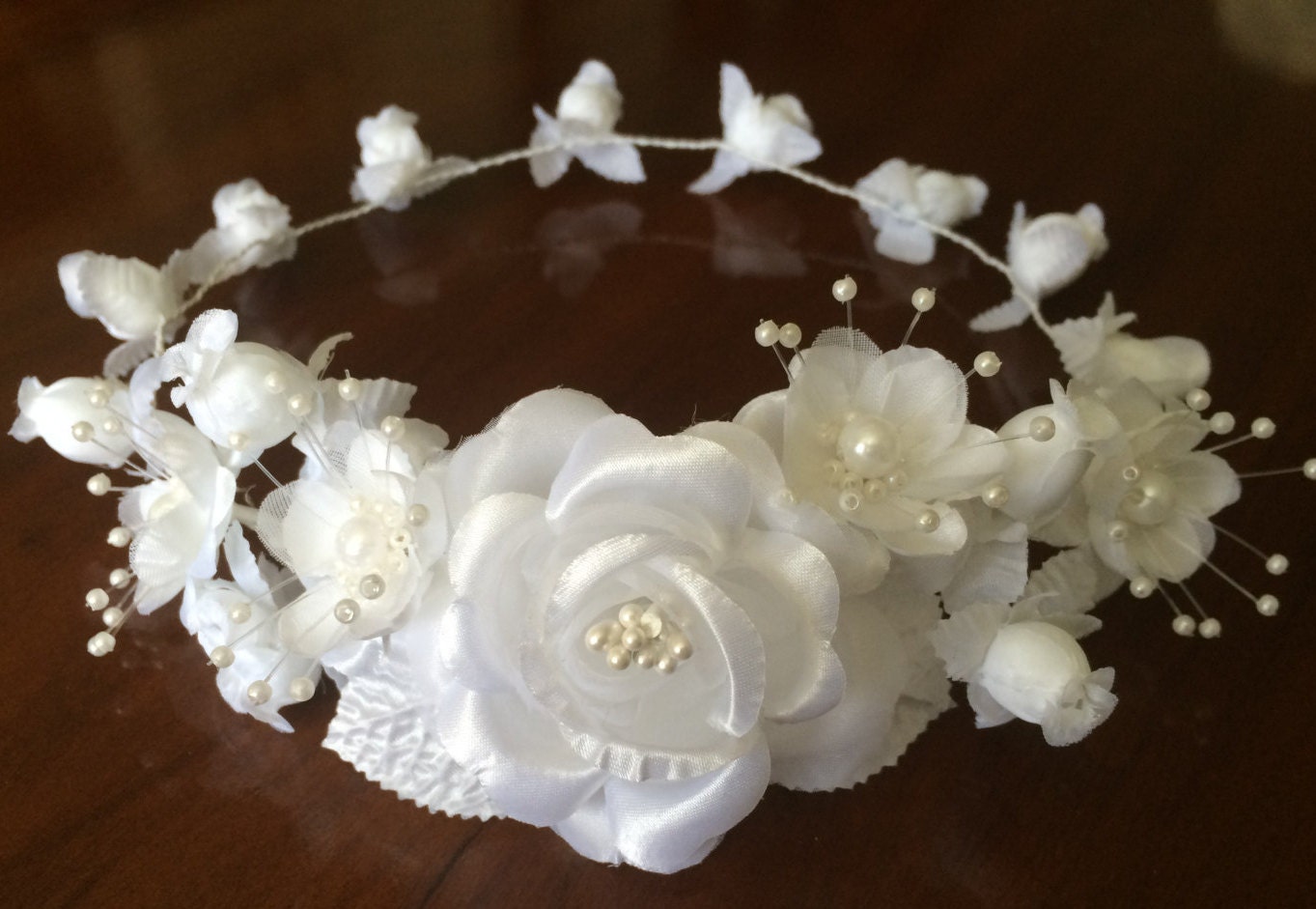 Flower crown flower girl crown silk white rose crown by Nostalljia