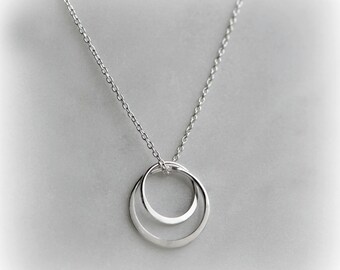 Silver Circles Necklace, Double Circle Necklace, Sterling Silver Necklace, Everyday Necklace, Gift for Her, Bridesmaid Gift by Blissaria