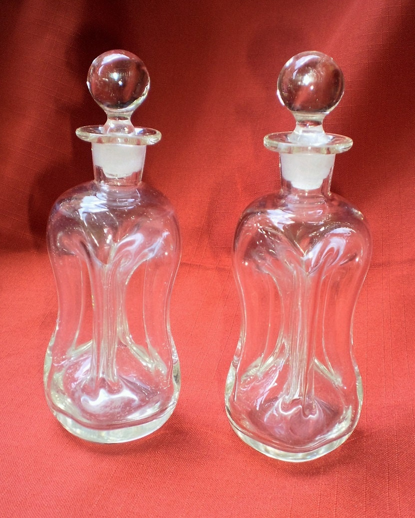 Antique Hand Blown Vinegar Cruets with Tops1940's