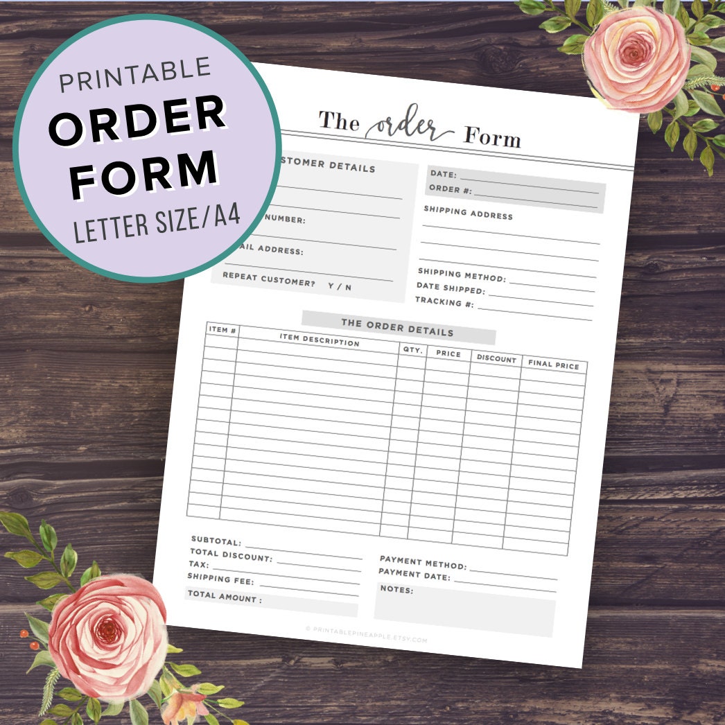 order form template printable custom order form business