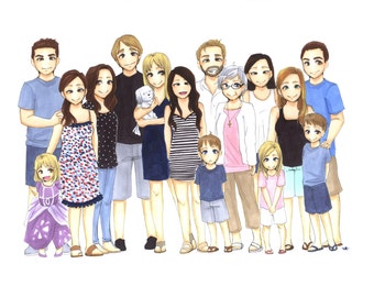 Custom Group Portrait. Best friends portrait, cute anime portrait, birthday present, Valentine's gift, gift for a friend