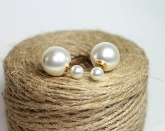 Pearl Double Ball Earring, Double Ball Earrings, Pearl Front Back Earrings,Two Sided Earring, Two Pearl Earring, Pearl Ball Earring