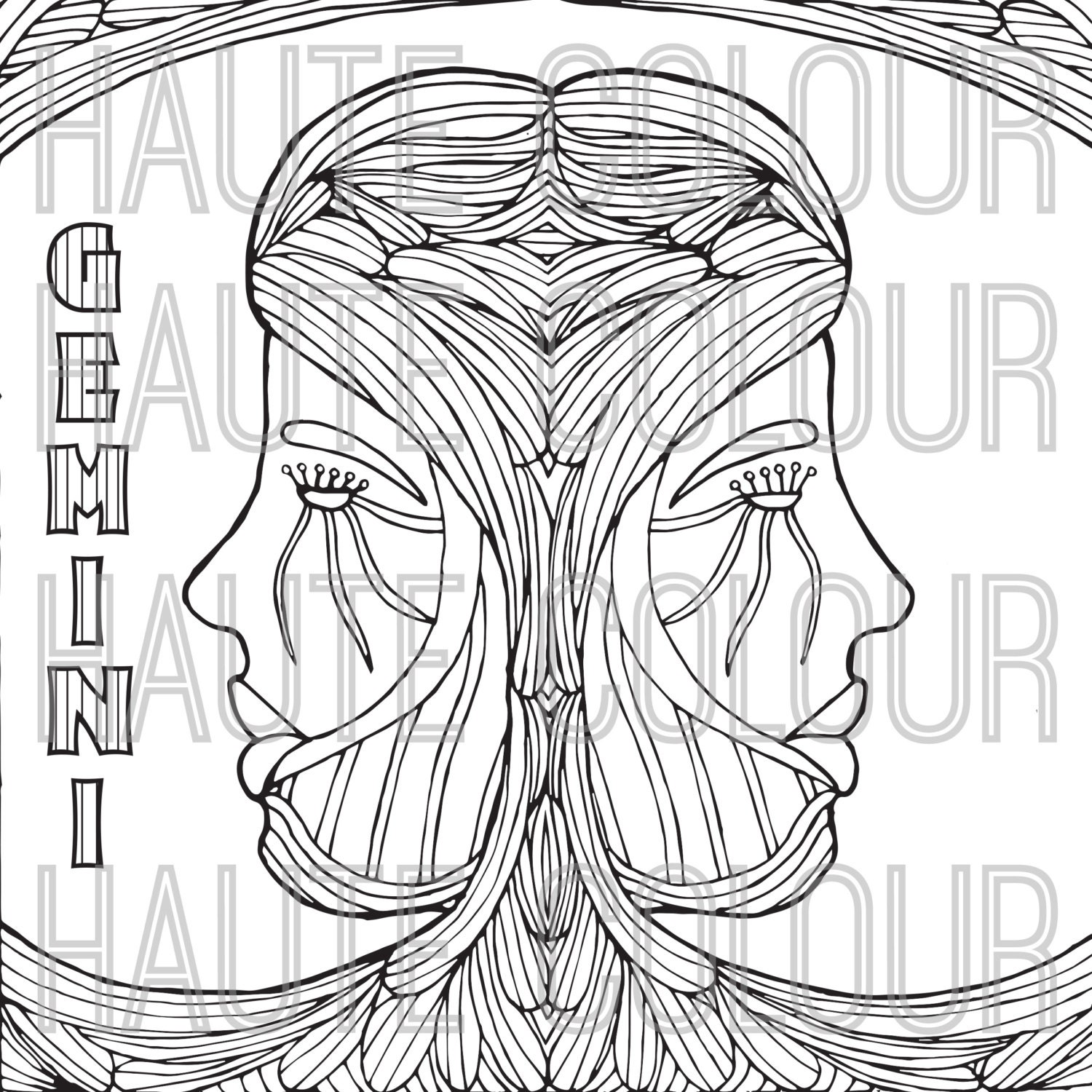 Gemini Zodiac Single Coloring Page Digital Download