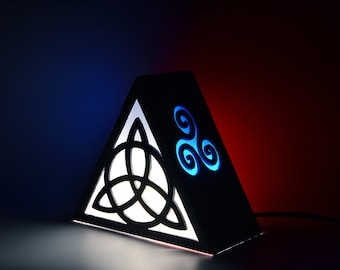 Ambient light with Triquetra. Triskel, triskelion, celtic, mithology. Decoration lamp, home decor, illumination, wood. Wicca, witch, pagan.